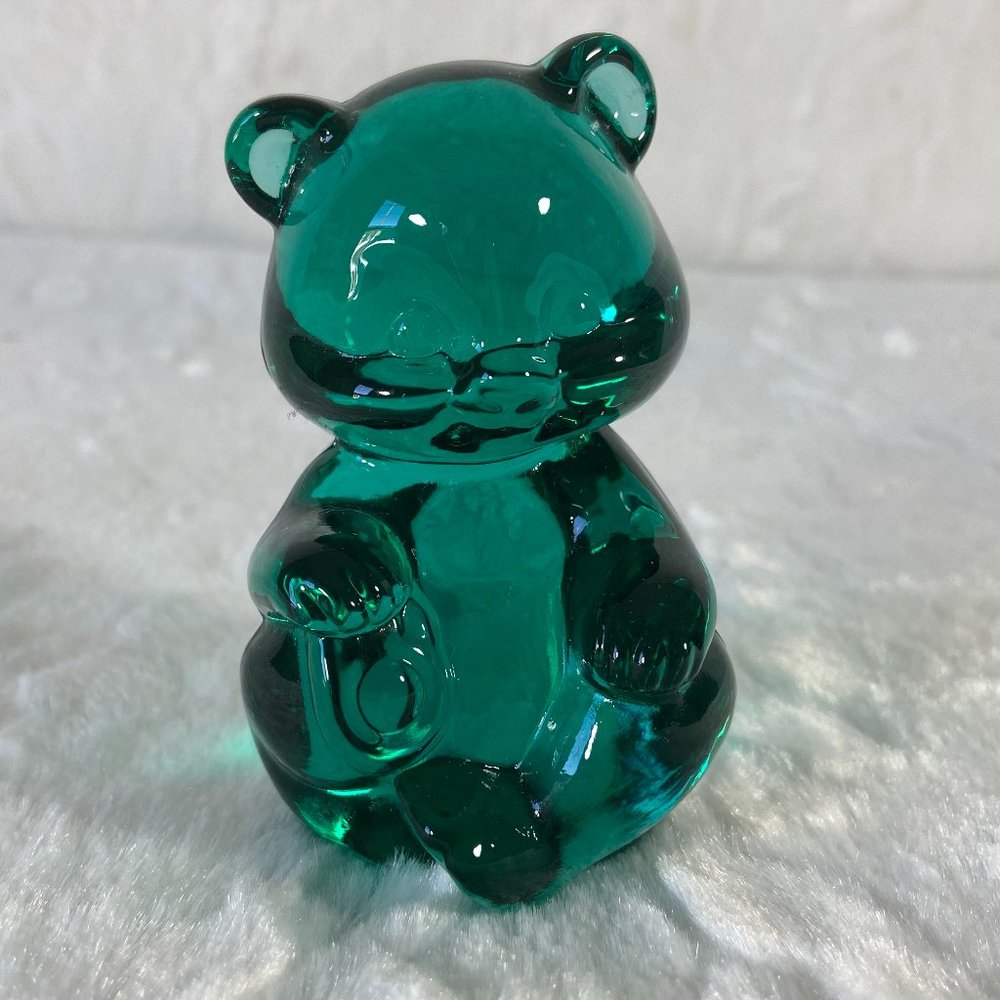Vintage Fenton Art Glass Bear Figurine Emerald Jade Green Art Glass Fenton Bear